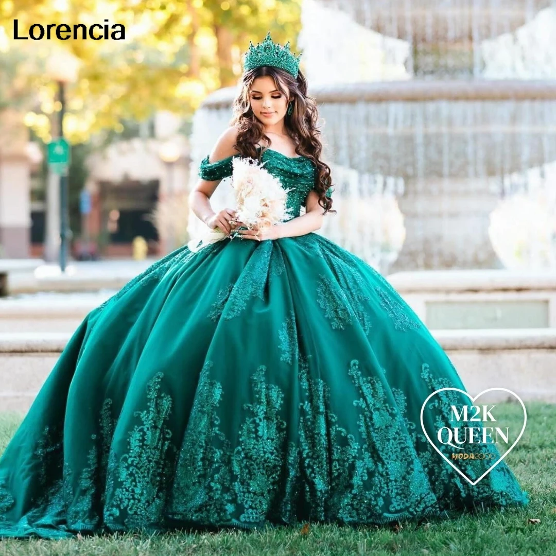 

Lorencia Mexican Dark Green Quinceanera Dress Ball Gown Sequins Applique Beading Corset Sweet 16 Vestidos De 15 Años YQD887