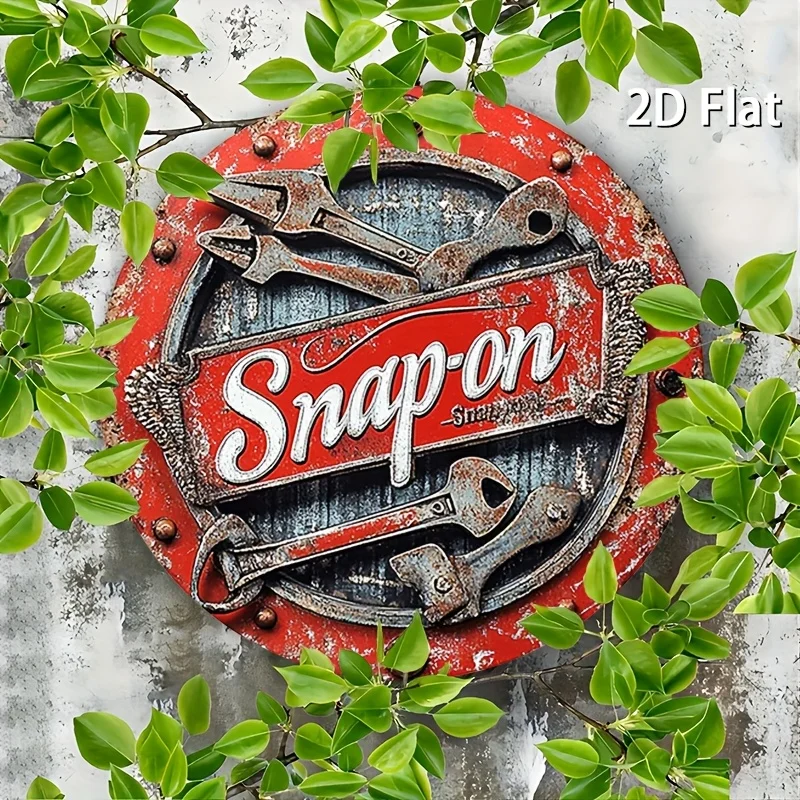 2D Flat 1pc Vintage Metal Sign Snap-on Tools Aluminum Round Poster Bold and Industrial Design Retro Vintage Look Wall Art for Ba view 4