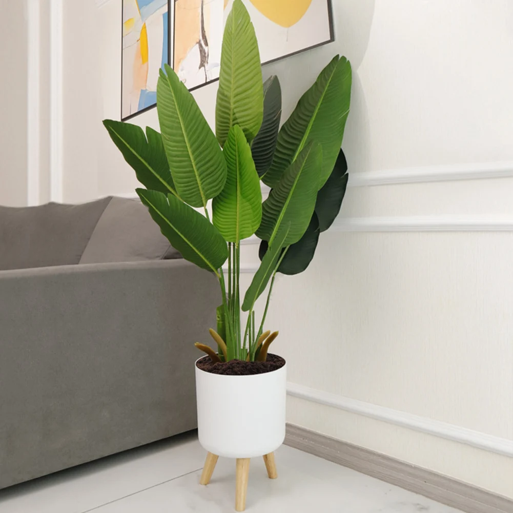 Modern Plant Pots with Wooden Legs Holder Bedroom Living Room Floor Standing Potted Flower Pot Home Garden Planters -A