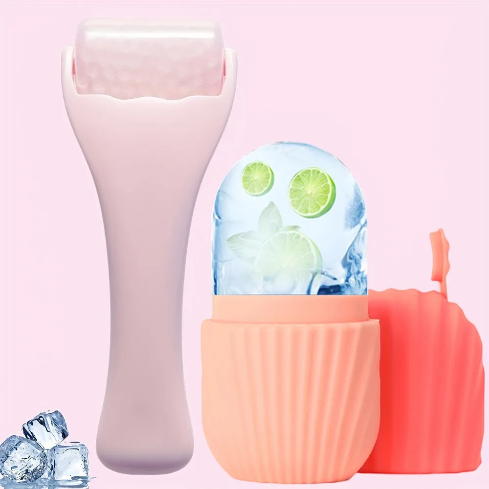 2 in 1 Skin Care Ice Roller & Reusable Silicone Ice Mold, Portable Facial Cold Therapy Roller Shrink Pores Shrink Skin Care Tool