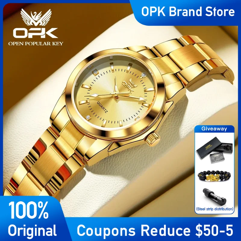 

OPK Women's Watches Fashion luxury Brand Wrist Quartz Watch Classic gold tainless Steel Waterproof Luminous Watch For Women