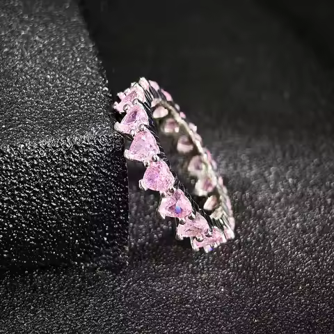 Luxury Pack pink silver color aesthetic Wedding Band Eternity Ring for Women Gift Finger Lots Jewelry R4578b