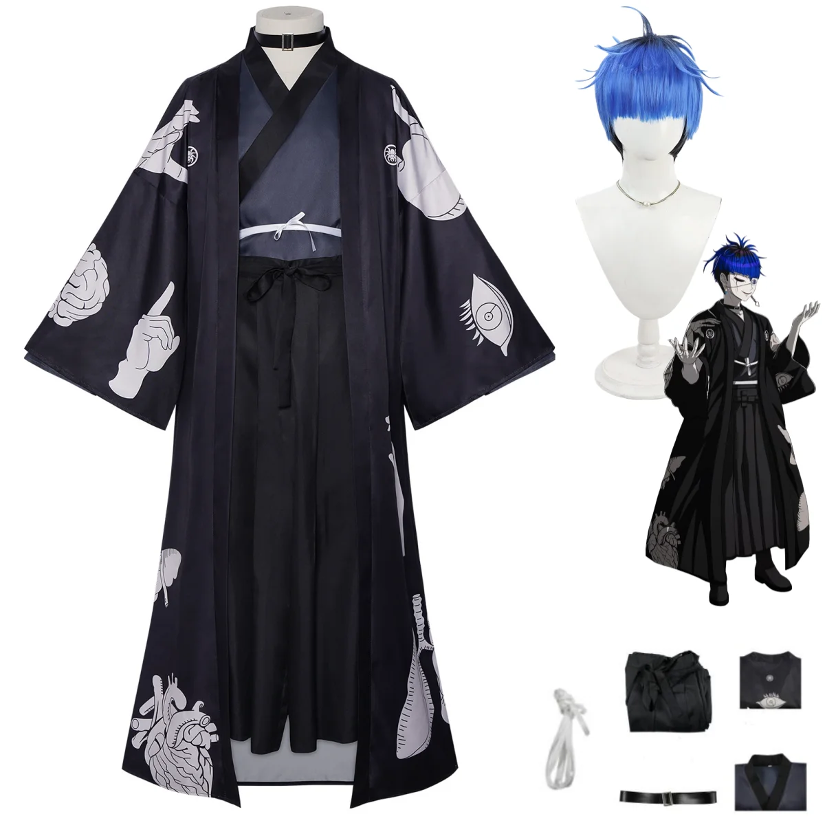 

Костюм для косплея в японском стиле: кимоно, парик, для мужчин и женщин, на Хэллоуин, по игре The Hundred Line -Last Defense Academy- Омокаге Югаму