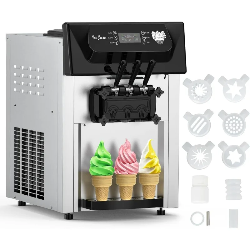 

Commercial Ice Cream Maker,2200W, 5.3 to 7.4 Gal/Hour, 3 Flavors Commercial Soft Ice Cream Machine with LED Display