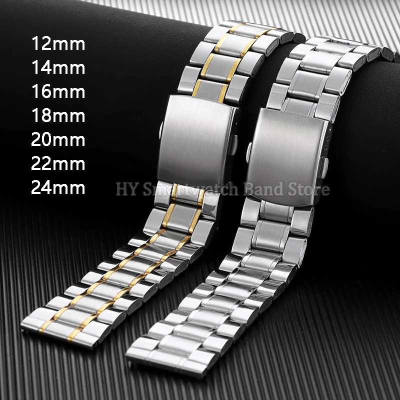 Bracelet de montre en acier inoxydable, 12/14/16/18/20/22/24mm, pour Rolex, Seiko, pour hommes et femmes, bracelet de montre universel pour affaires