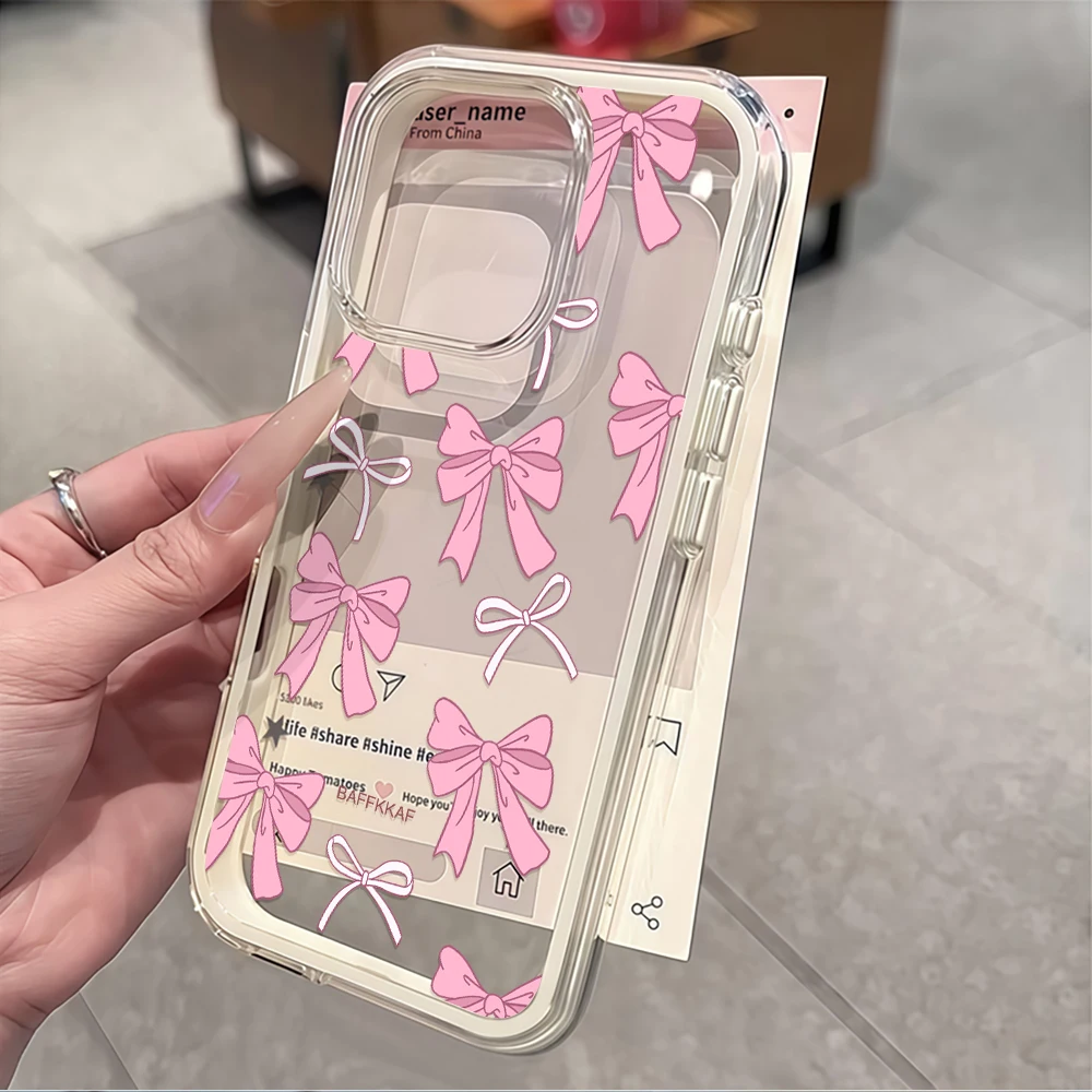 Gradient Rosa Schleife Handyhülle für iPhone 16 14 15 Plus 13 14 15 17 16 12 11 ProMax 16 15 14 Pro 17Air Transparente Weiche Hülle – Detail 5