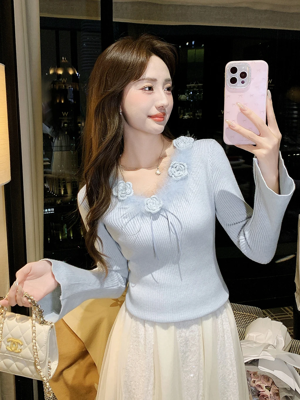 

Floral Knit Sweater Women's Faionable Lady Sle Long Sve Knitted Top with Flower Fur Collar Autumn Winter New Arr...