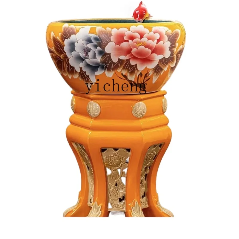 

ZC ceramic fish tank household water filter goldfish tank living room medium household office lucky water ornament tank