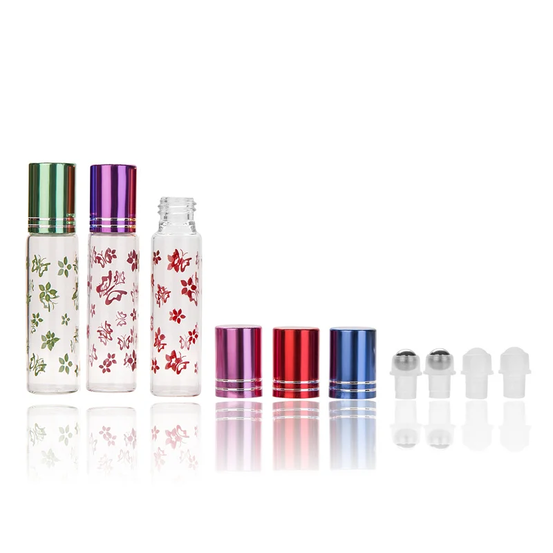 

100X5ml Portable Roll-on Essential Oil Glass Bottle Butterfly Print Pattern Perfume Bottle for Refillable Empty Travel Container