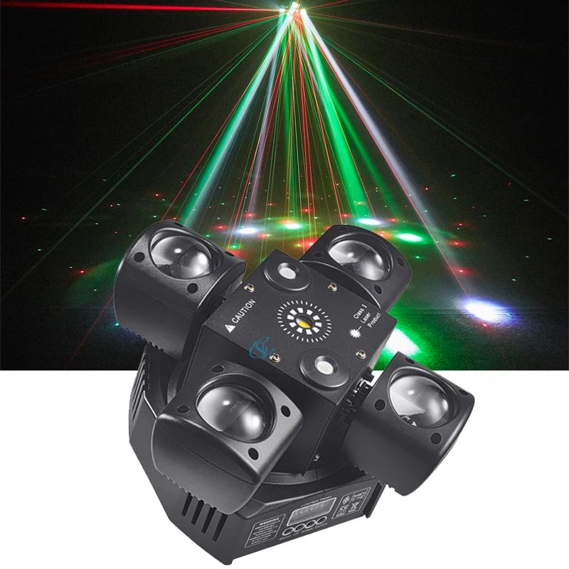 48W Colorful LED Beam Moving Head Light Red&Green Laser White Flash Lights DMX512 Sound Control For DJ Party