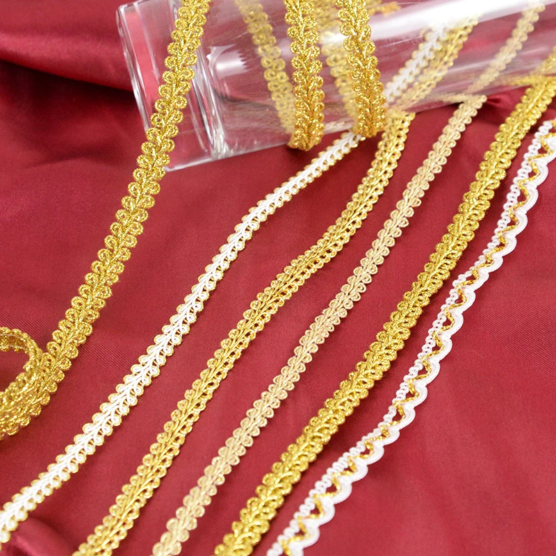 Vintage Gold Silver Trim Ribbon Cotton Lace Edge Trim Belt Applique Fabric Cloth Sewing DIY Craft Clothes Material Accessories