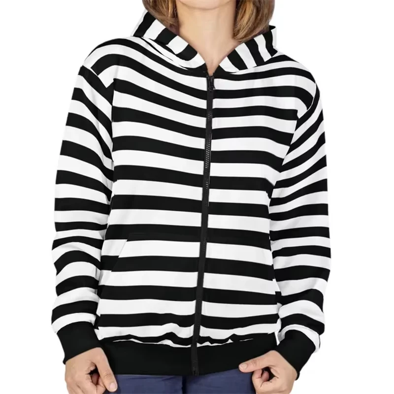 Herfst en winter dames hoodie met rits 3D streep klassieke mode streetwear jas nieuwe outdoor casual mode losse herenkleding top