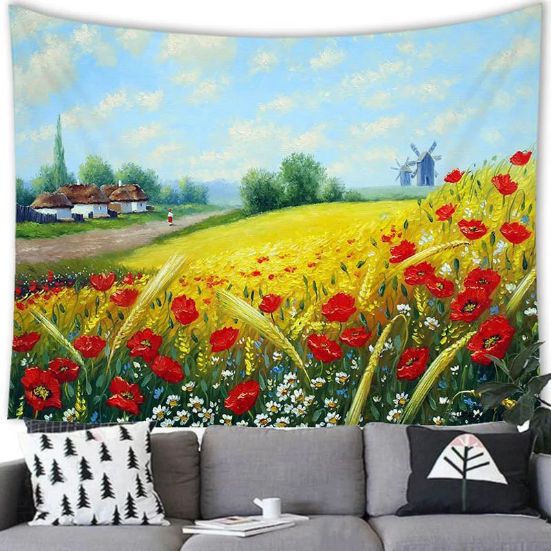 

Sunflower oil painting beautiful flower landscape decoration tapestry hanging home background