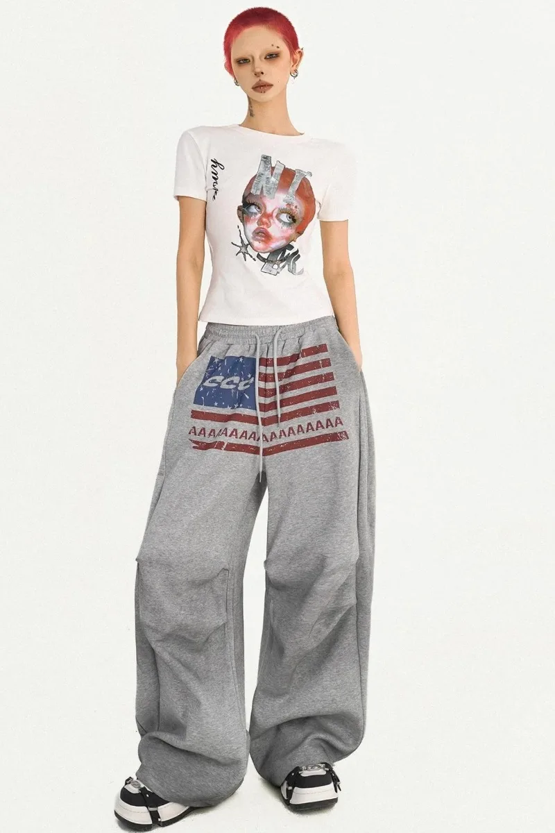 Y2K pants Harajuku American Vintage Letter Print Wide Leg Pants Men Wome Hip Hop Goth Sweatpants 2000s Wide Leg Pants Streetwear