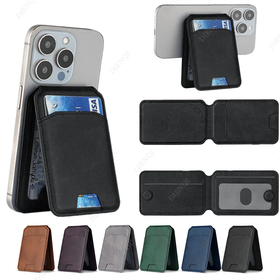 Magsafe Card Wallet Phone Stand PU Leather Magnetic Card Holder Phone Cases Bracket Stand with Kickstand for IPhone 13/14/15/16