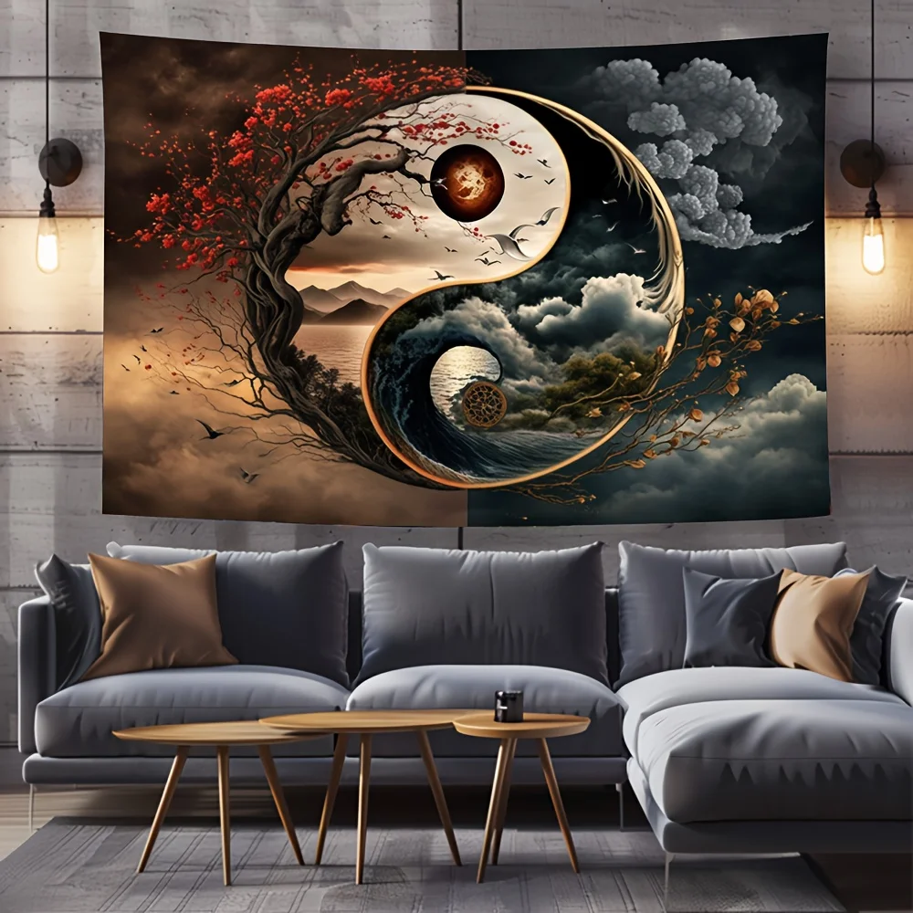 Traditioneller Yin-Yang-Tai-Chi-Wandteppich mit Fantasy-Thema, chinesischer dekorativer Wandbehang, Kunstwandbild für Zuhause, Büro, Meditation, Weltraum
