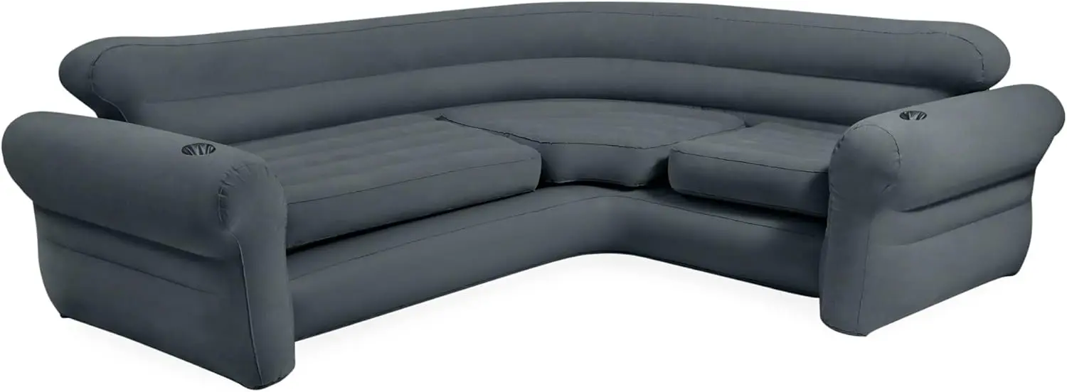 Inflatable Corner Sofa: L-Shaped Couch– Indoor Use – 2-In-1 Valve – 880Lb Capacity – 101” X 80” X 30”, Gray