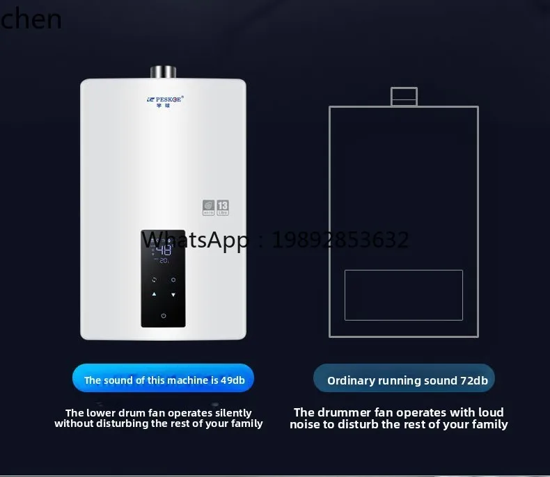 Aquecedor de água a gás elétrico, gás natural, temperatura constante, descarga forte, gás liquefeito, tambor inferior, máquina silenciosa
