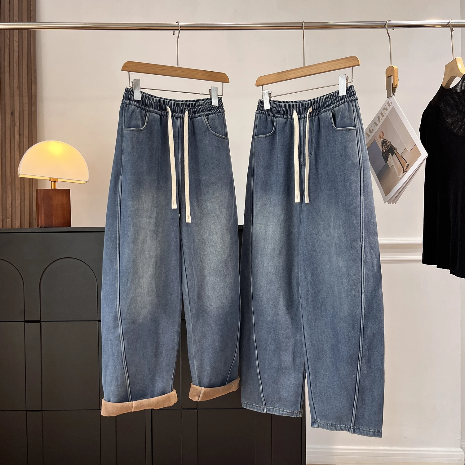 

Thiened Winter Wide Leg Jeans High Waist Knife Autumn Winter New Sle Women's Loose Fit High Waist Denim Banana Pants