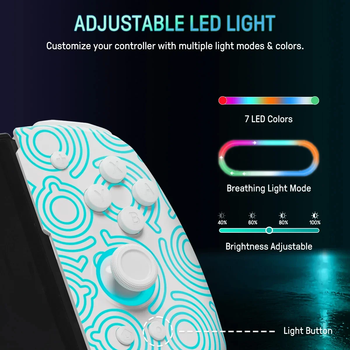 1Pcs Luminous Pattern Controller For Nintendo Switch/OLED Ergonomic design One-Piece Joypad With 7 LED Colors/Turbo/Mapping