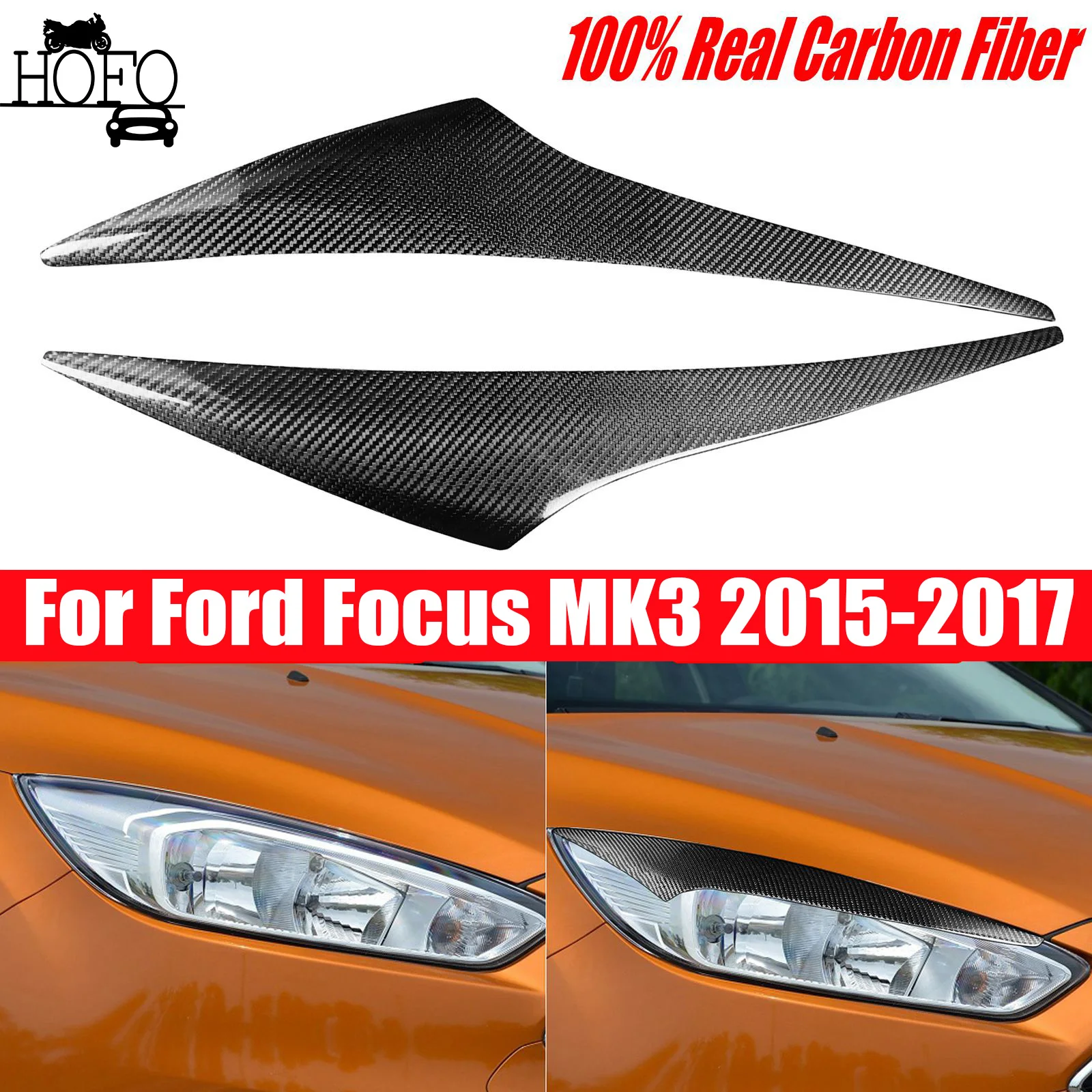 

Carbon Fiber Headlight Eyebrow Eyelid Cover Trim For Ford Focus MK3 2015-2017 2016