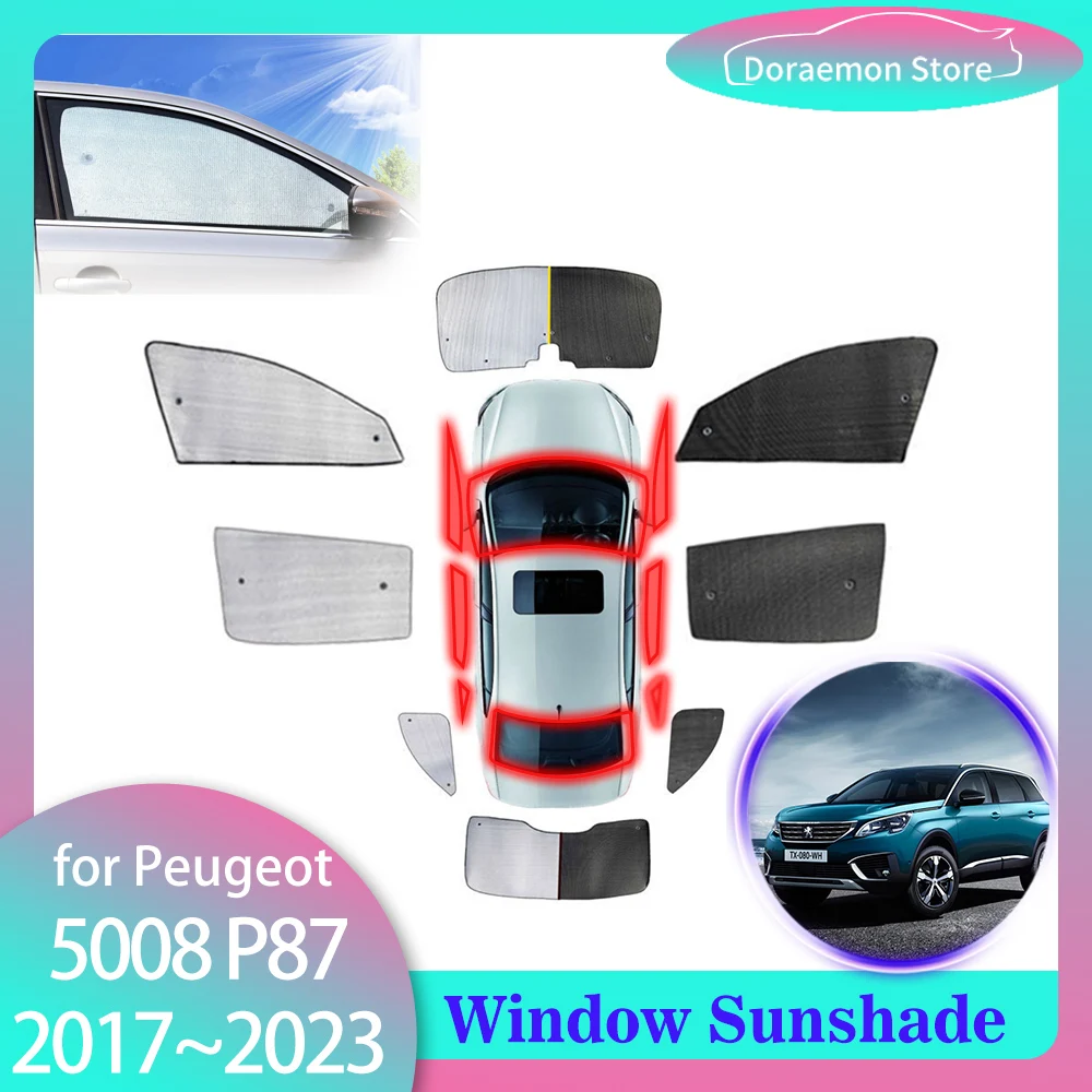 Full Coverage Sunshades for Peugeot 5008 P87 GT Line 2017~2023 Rear Side Windshields Visor Mats Front Window Curtain Accessories