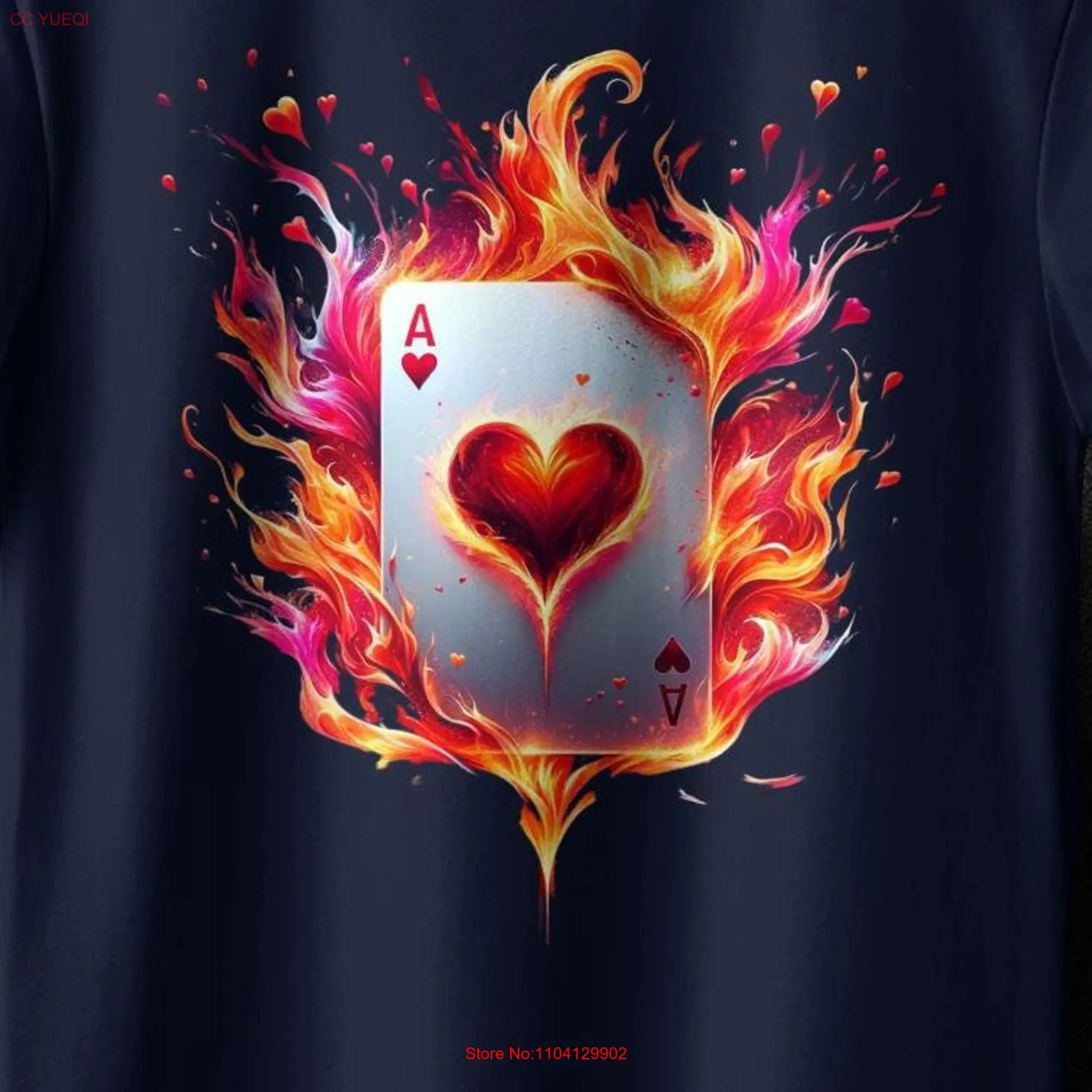 Ace of Hearts T Shirt Fire Splashes Art Playing Card GifT Casual Wear for Lovers long or short sleeves