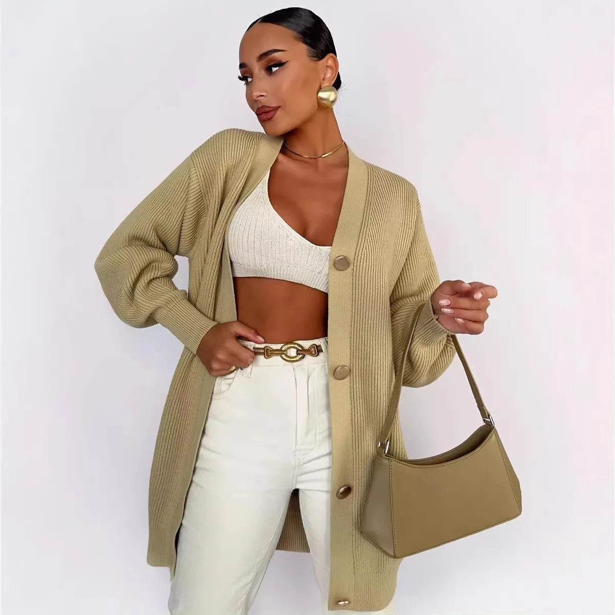 Cardigan Sweater Coat Women Knitted Jackets Autumn Winter Female Long Sleeve V-neck Loose Casual Sweaters Woman Cardigans