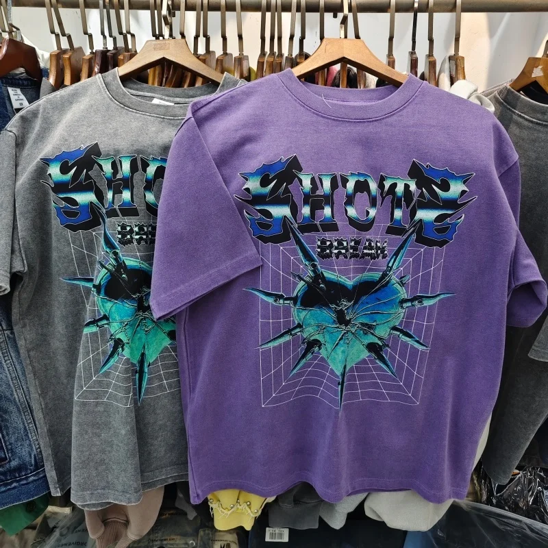 

SHOTS BREAK Punk T-Shirt Men Oversized Y2K Retro Graphic Tee Hip Hop Streetwear
