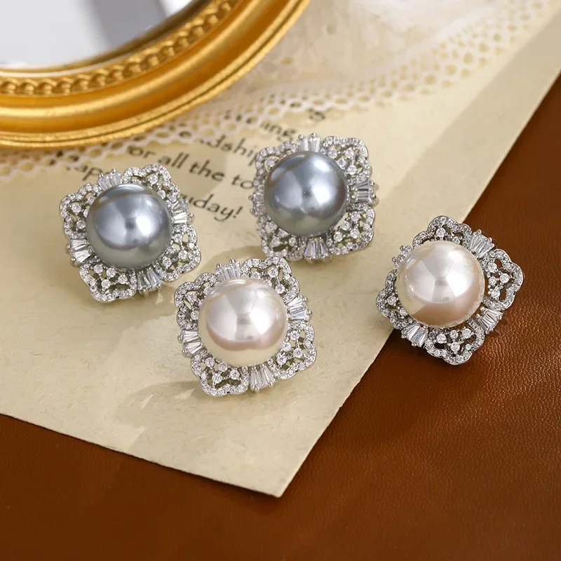 

2025 Handmade Korean Earrings Genuine Pearl & Cubic Zirconia 925 Silver Posts Elegant Studs for Women Face-Shaping Jewelry