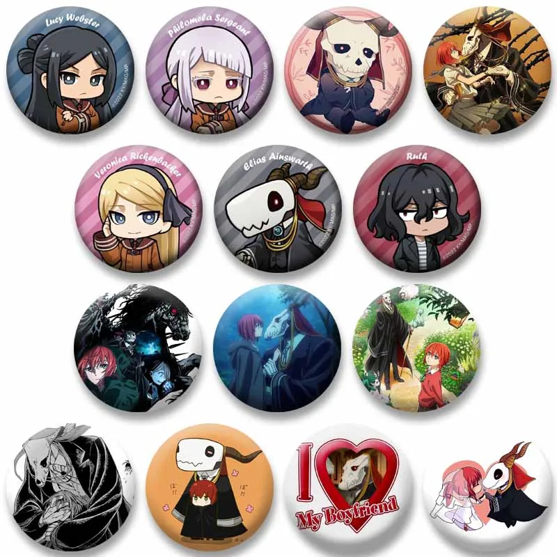 Pin de solapa de dibujos animados de Anime The Ancient Magus Bride, broche lindo de Chise Hatori y Elias Ainsworth, accesorio para bolsos y adornos.