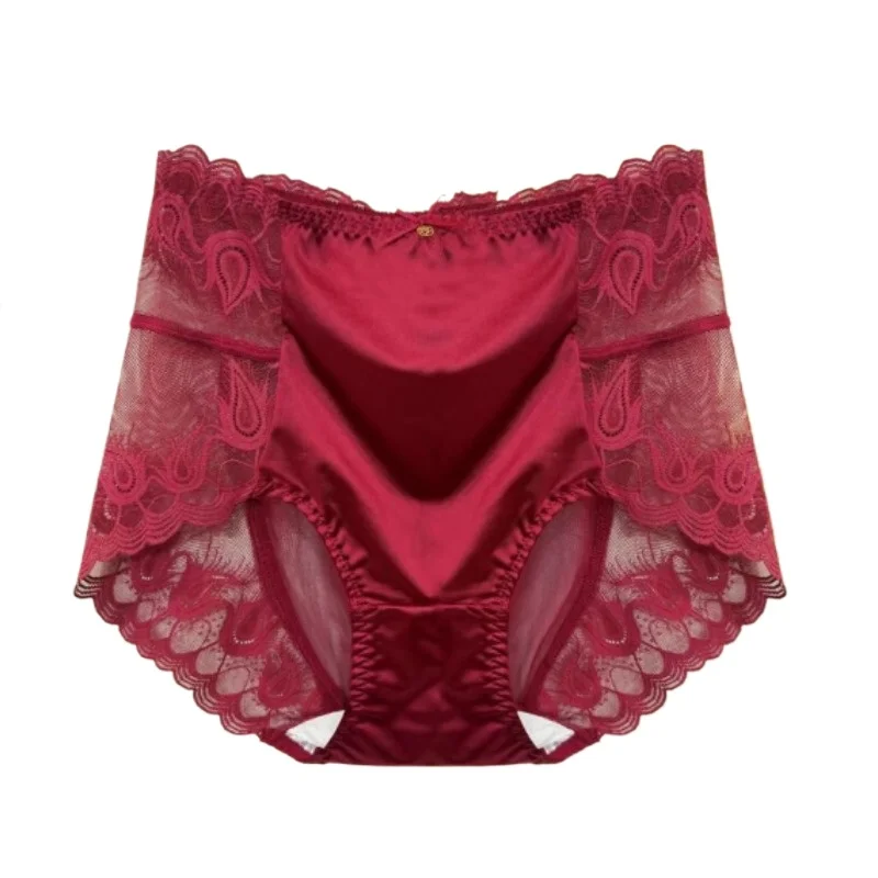 Women Large-sized Transparent with Unique Distinctive Triangular Style Pure Sweet New Mid-to-high Waist Lace-trimmed Underpants