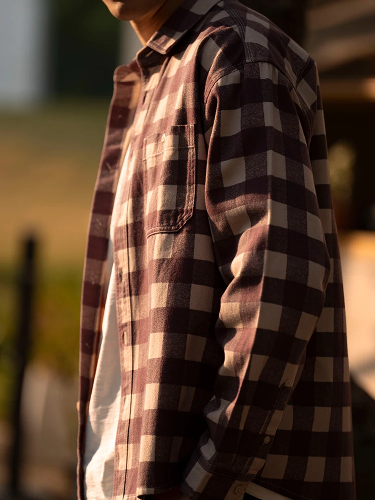 SIMWOOD Magas Előírás 2025 Ősz Új szuper Ingó- Pléd shirts férfiak 8oz washed évjárat Ablakszövet Alkalmi Átszámlál shirts
