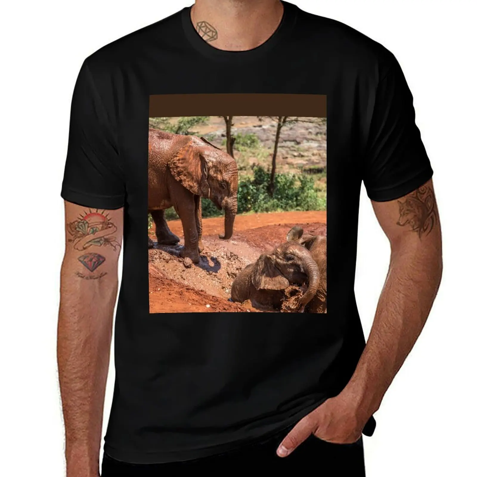 

Kenya. Baby Elephants. Mud Bath. T-Shirt t shirts for man graphic funny t shirt custom print printed t shirts for man T-Shirt