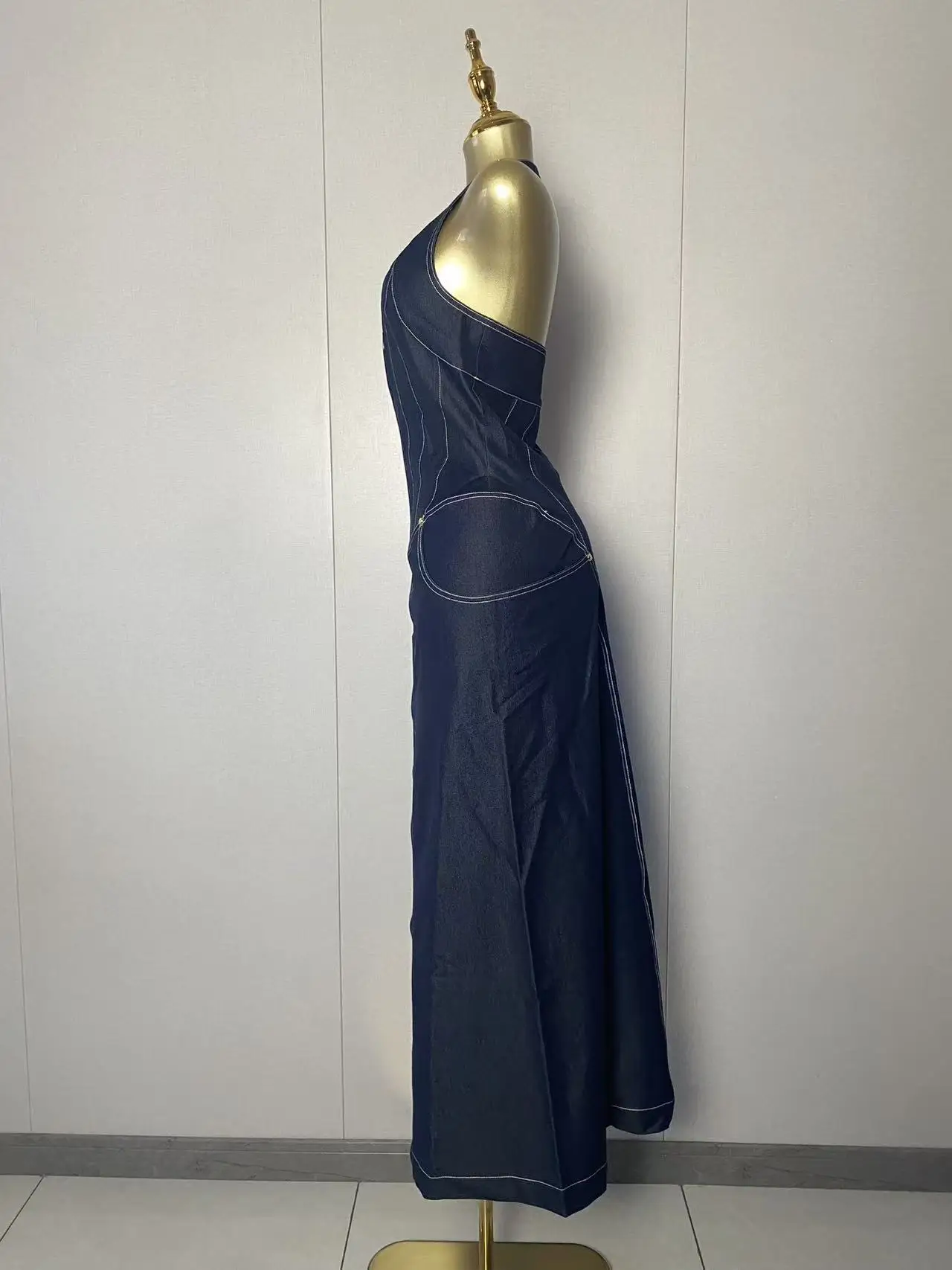 2025 New Women Luxury Sleeveless bACKLESS Zipper Denim Blue Dress 2025 Elegant Evening Club Luxury Birthday Party Dresses