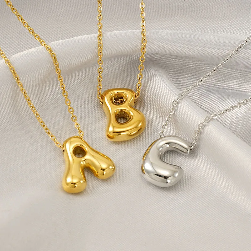 18k Stainless Steel 26 Initial Letter Balloon Bubble Necklace for Women Personalized Jewelry Gift Wholesales