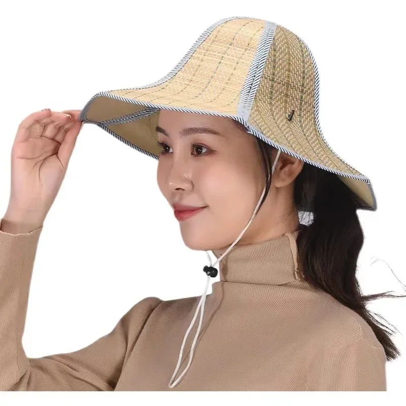 Foldable Summer Sunshade Straw Hat Large Brim Sun Protect Breathable Cap For Outdoor Work Repairing Garden Fishing Work Safety