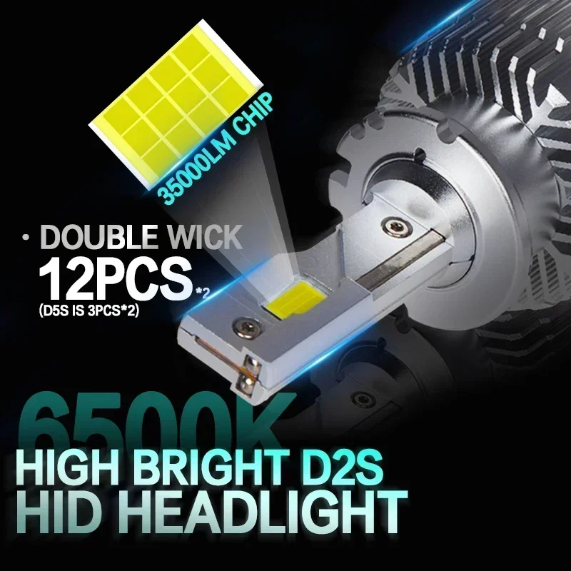 DAWNKNIGHT D1S D2S D3S LED Headlights Replacement Original HID 55W D1S D4S D5S D8S LED Plug and Play 6500K 12V