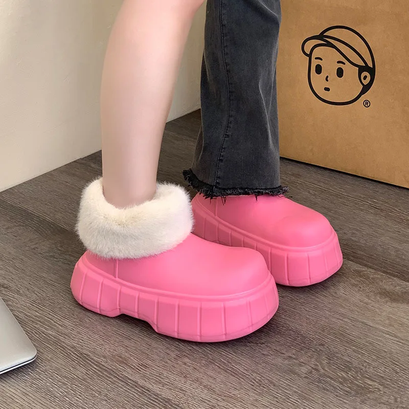 Shevalues Waterproof Winter Boots For Women Fashion Furry Shoes For Home Cozy Plush Shoes Thick Sole Light Cotton Slippers 2023