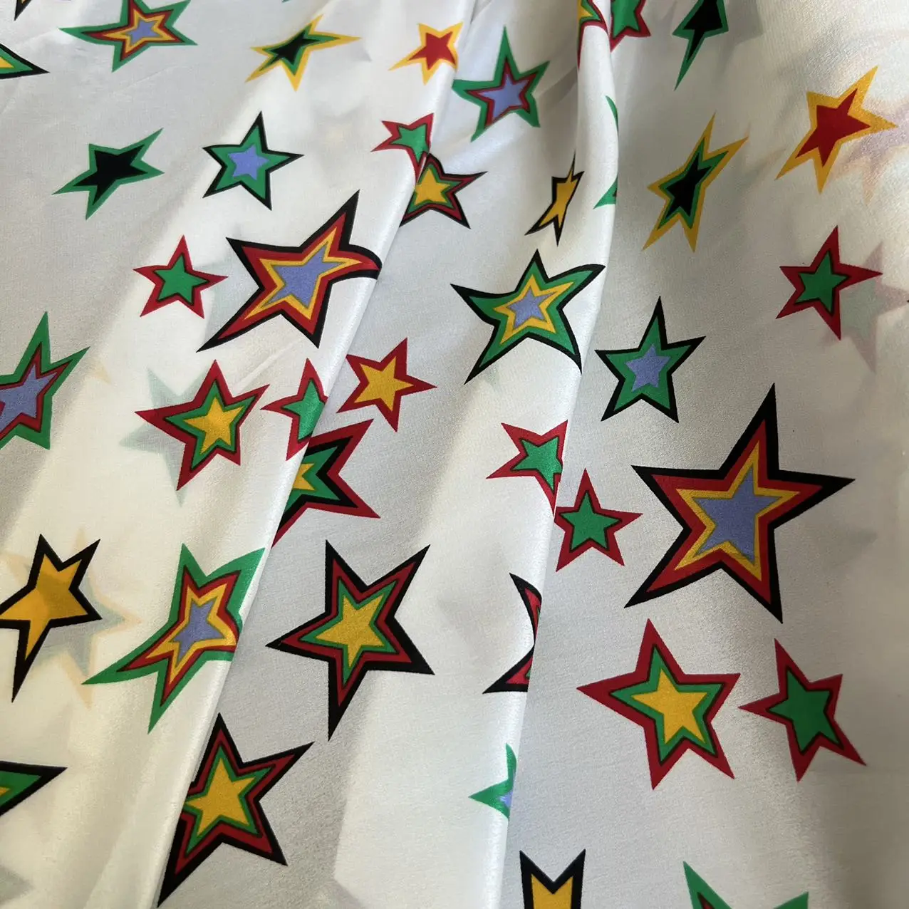 1 meter 100% Mulberry Silk 14 momme Crepe Silk Fabric White Stars Printed 140cm 44