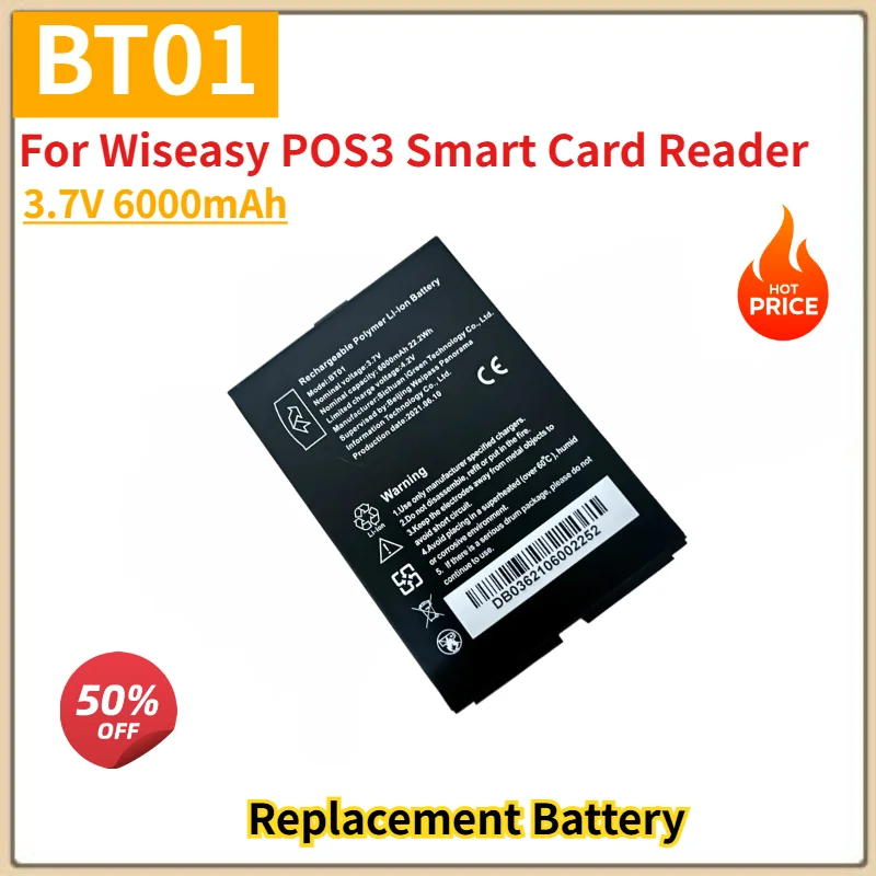 BT01 High Quality Battery 3.7V 6000mAh for Wiseasy POS3 Smart Card Reader Replacement Battery