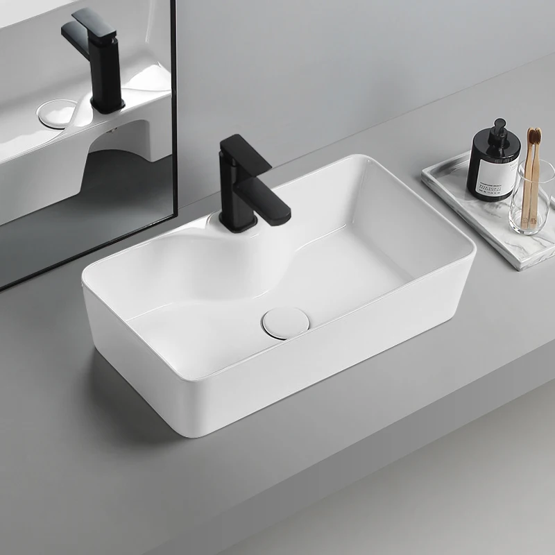 Elegant Ceramic Vessel Sink, Rectangular Design Ceramic Wash Basin - Ideal for Modern Bathroom Fixtures, Suitable for Dressing Rooms, Vanities, Bathrooms view 2