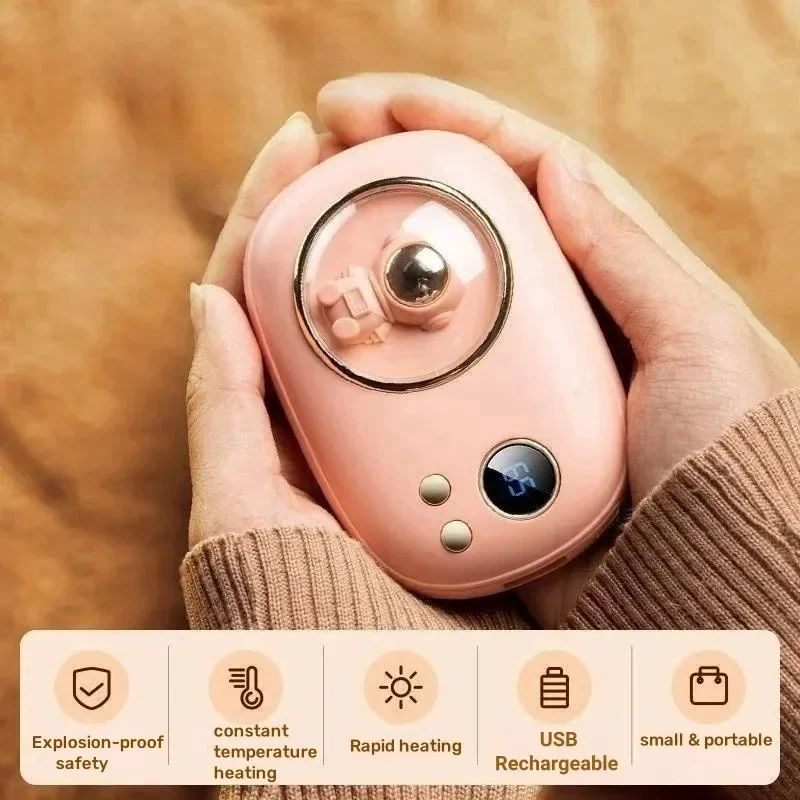 10000mAh New USB Hand Warmer Mini Astronaut Display 2-in-1 Heated Mobile Power Bank Cute Suitable for Girls To Charge Portable view 3
