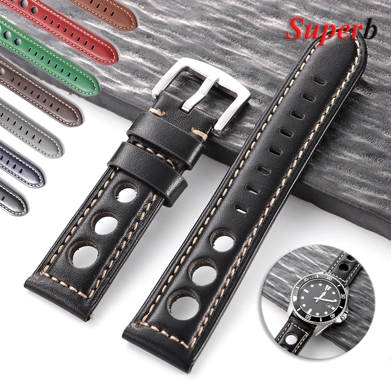 Rindsleder-Uhrenarmband, atmungsaktiv, Vintage-Lederarmband, Damen- und Herrenmode, Uhrenarmband mit Dornschließe, 20 mm, 22 mm, 24 mm, 26 mm