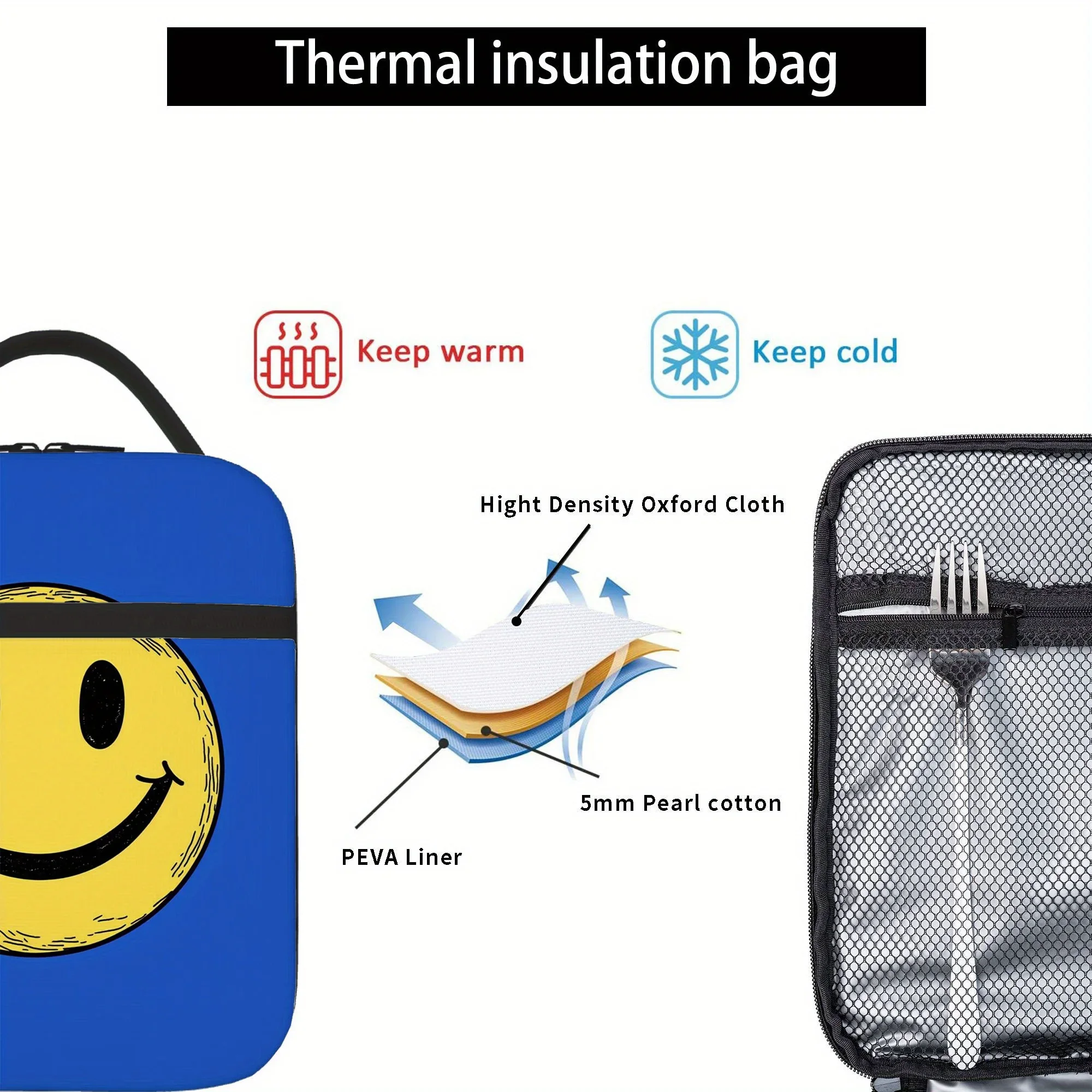 حقيبة تخزين طعام واحدة بنمط وجه مبتسم، مناسبة للمكاتب والمدارس والسفر والحفلات وما إلى ذلك.