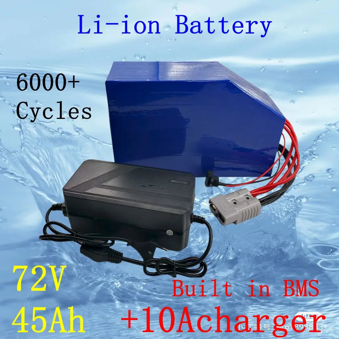 

72V 45Ah Triangle Lithium-Ion Battery BMS 20S with 10A Charger for 5000W 6000W Mountain Bike Scooter Motorcycle High Capacity 10