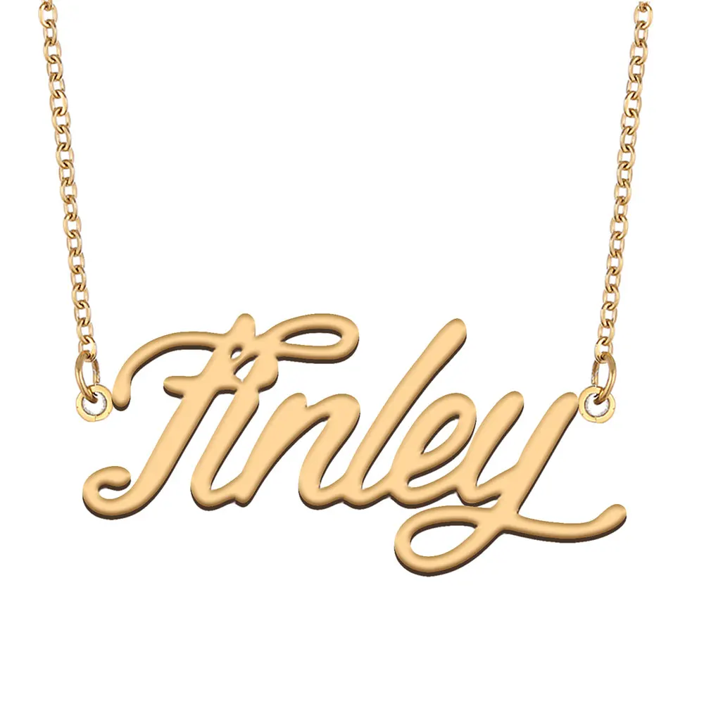 

Finley Name Necklace for Women Stainless Steel Jewelry Gold Color Nameplate Pendant Collares Para Mujer Letters Choker