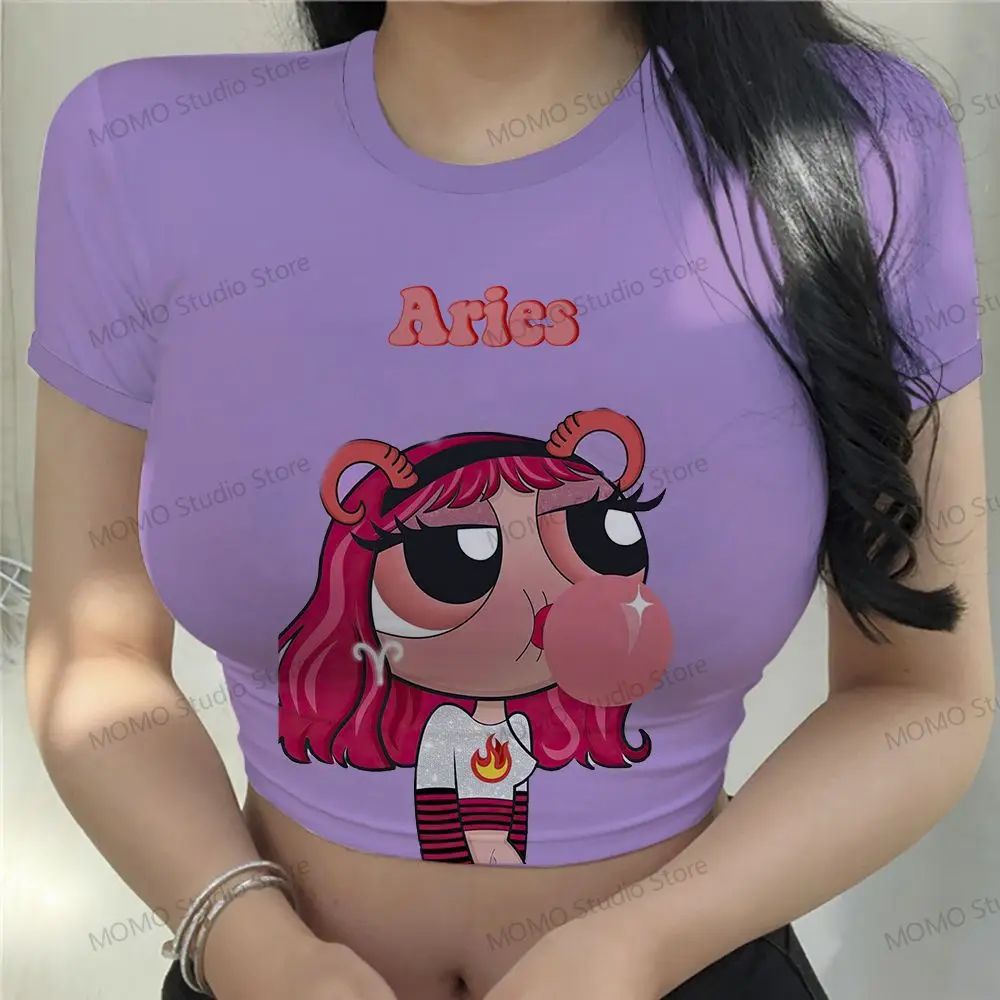 The Powerpuff Girls Crop Top Leisure XS-3XL Party 2024 Kawaii Women's T-Shirt Women's Hot Sale Short Sleeve Tops Cheap Clothes