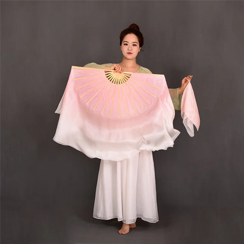 Pink Half Circle Double Fan Veils Silk Women Folk Dance Veil 1 Pair 2 Layers Light Silk Dance Veil Hand Dye(1L+1R)