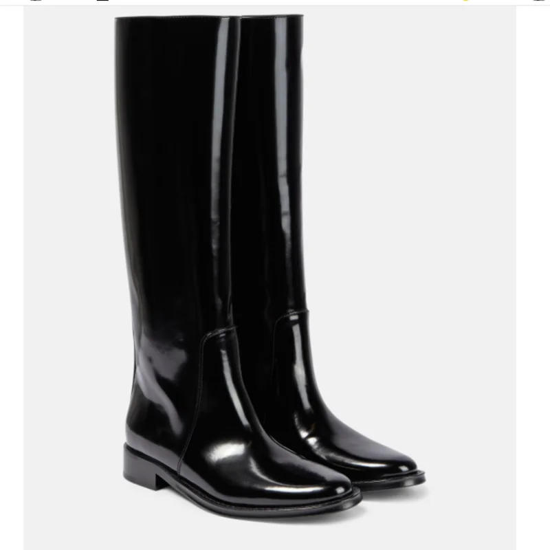 

Europe And America New Women's Luxury Leather Round Head Knight Boots Ladies Comfortable Knee Boots Large Size 35-43